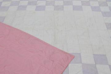 catalog photo of vintage soft colored cotton patchwork quilt, pleasingly faded & primitive