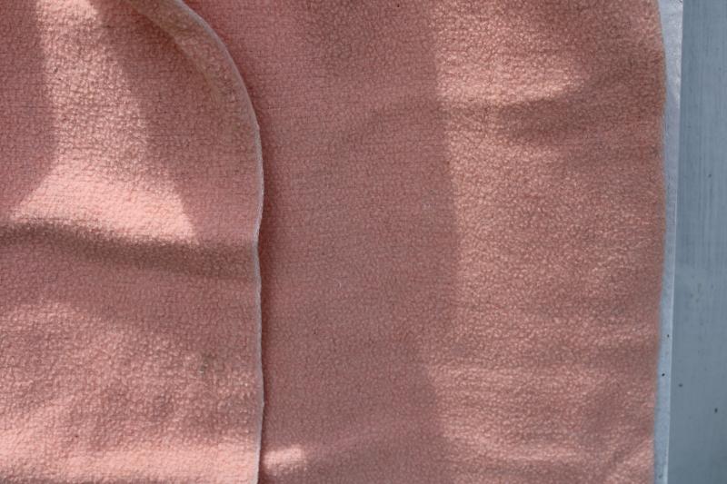 photo of vintage soft cotton bed blanket, cottage chic blush pink w/ green & white border #3