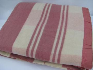 catalog photo of vintage soft cotton camp blanket, rose-pink & cream plaid, label