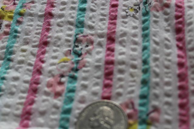 photo of vintage soft cotton crinkle fabric, mint green & pink candy stripes w/ baby animals #3