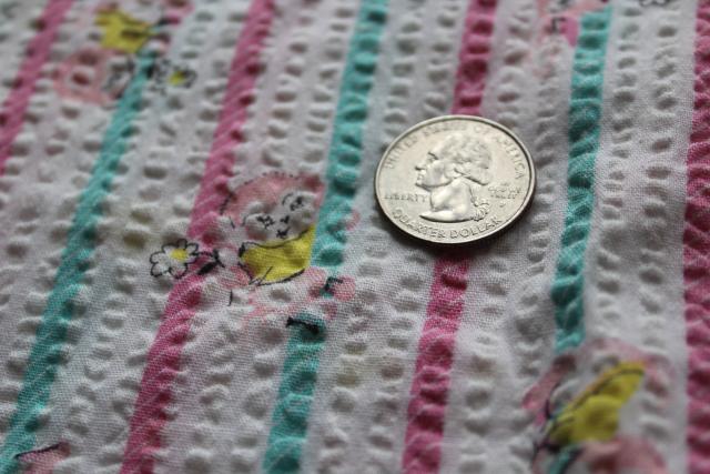 photo of vintage soft cotton crinkle fabric, mint green & pink candy stripes w/ baby animals #4