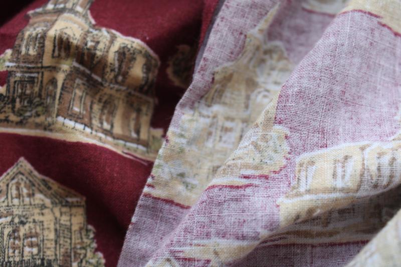 photo of vintage soft cotton flannel fabric, Victorian houses antique architecture print #3