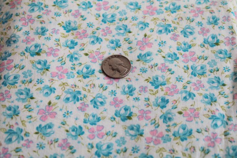 photo of vintage soft cotton quilting weight fabric, aqua & pink flowers print 36 wide #1