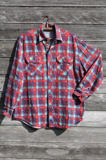 photo of vintage soft worn plaid cotton flannel shirts w/ Swiss yodeler embroidered trim #4