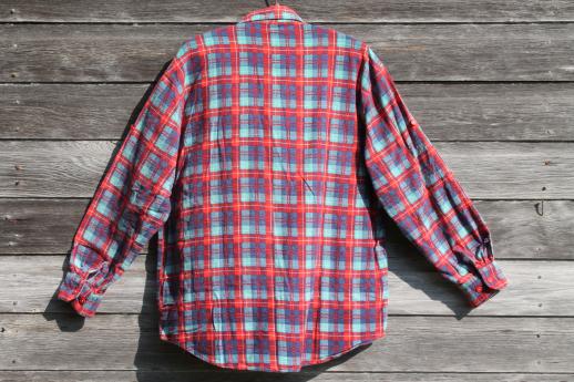 photo of vintage soft worn plaid cotton flannel shirts w/ Swiss yodeler embroidered trim #5