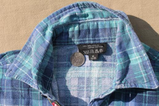 photo of vintage soft worn plaid cotton flannel shirts w/ Swiss yodeler embroidered trim #14