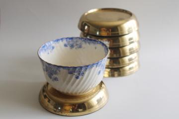 vintage solid brass Chinese ginger jar bowl foot stands, display base or risers lot of 6 