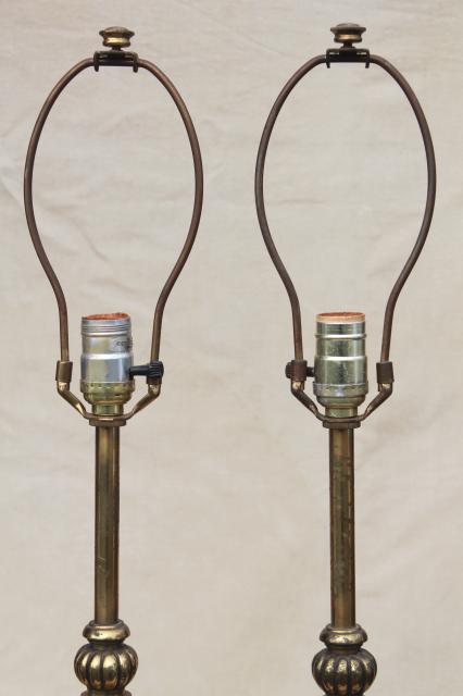 photo of vintage solid brass Stiffel lamps, pair of tall table lamps w/ three way switch #4