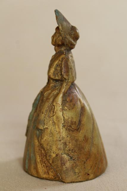 photo of vintage solid brass bell, figural lady bell w/ clapper legs, made in Belgium #6