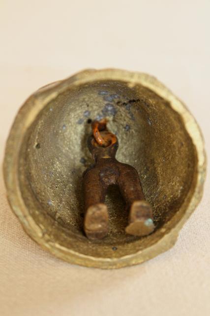 photo of vintage solid brass bell, figural lady bell w/ clapper legs, made in Belgium #7