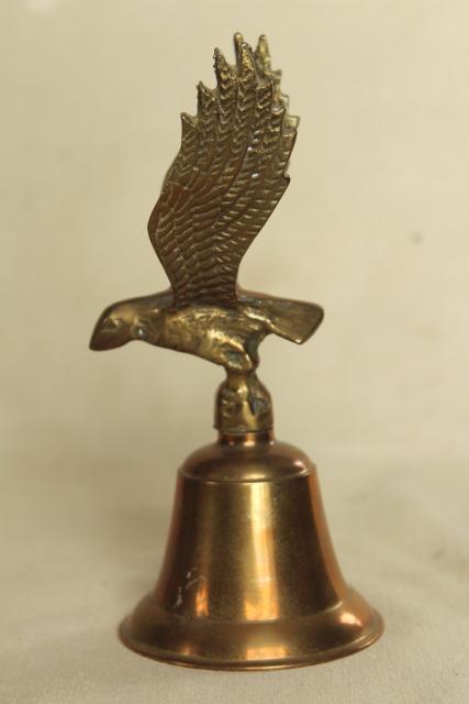 photo of vintage solid brass bell w/ flying eagle, ship's table service call bell #2