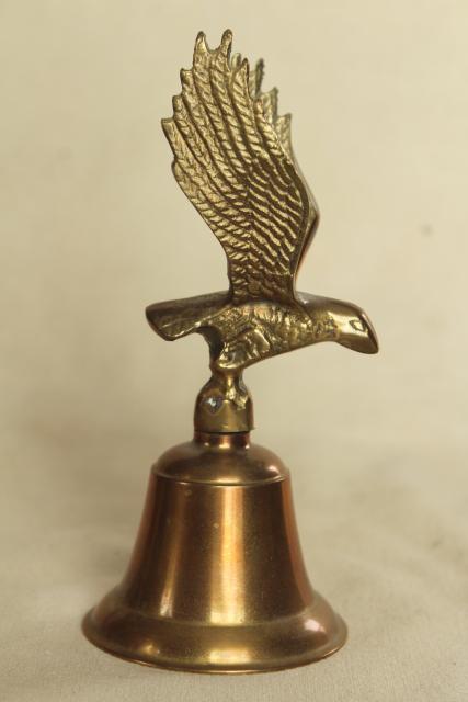 photo of vintage solid brass bell w/ flying eagle, ship's table service call bell #4