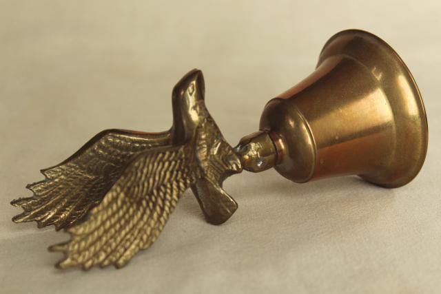 photo of vintage solid brass bell w/ flying eagle, ship's table service call bell #8