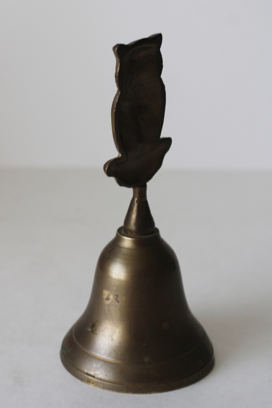 photo of vintage solid brass bell, small crooked owl figural handle witchy bohemian decor  #2
