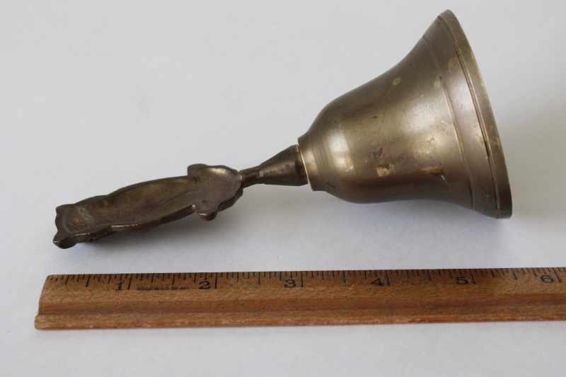 photo of vintage solid brass bell, small crooked owl figural handle witchy bohemian decor  #3