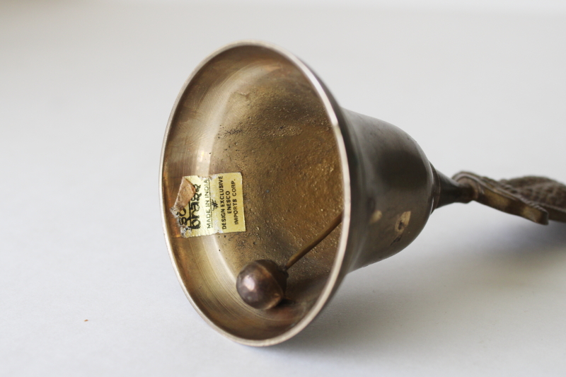 photo of vintage solid brass bell, small crooked owl figural handle witchy bohemian decor  #4