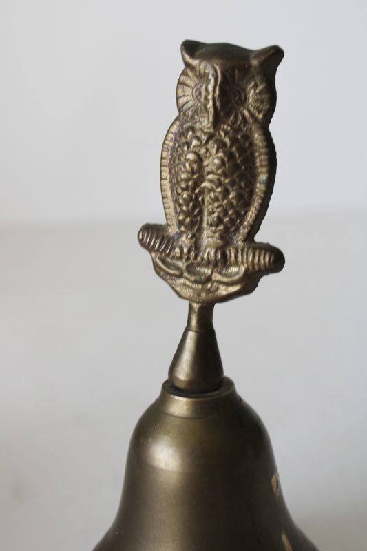 photo of vintage solid brass bell, small crooked owl figural handle witchy bohemian decor  #5