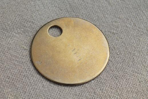photo of vintage solid brass blank tags, plain blanks for engraving or marking, locker tag markers #2