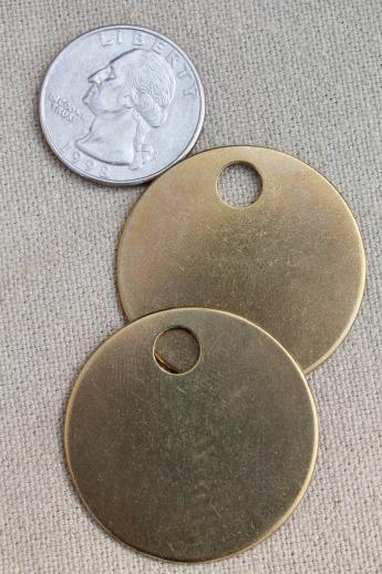 photo of vintage solid brass blank tags, plain blanks for engraving or marking, locker tag markers #3