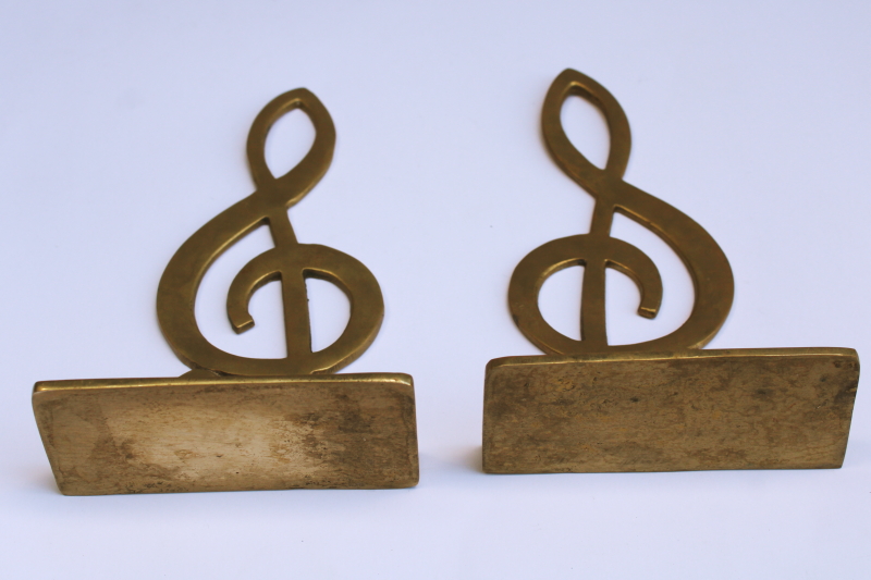 photo of vintage solid brass bookends treble clef music note, music theme library decor  #4
