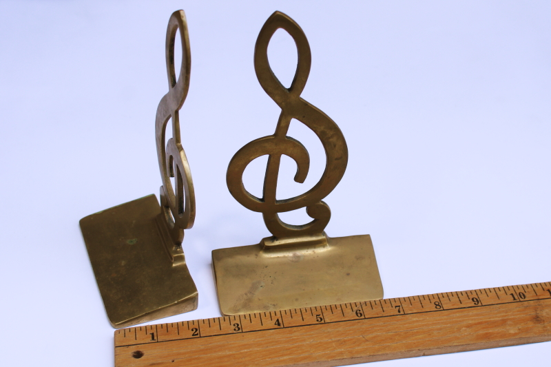 photo of vintage solid brass bookends treble clef music note, music theme library decor  #5