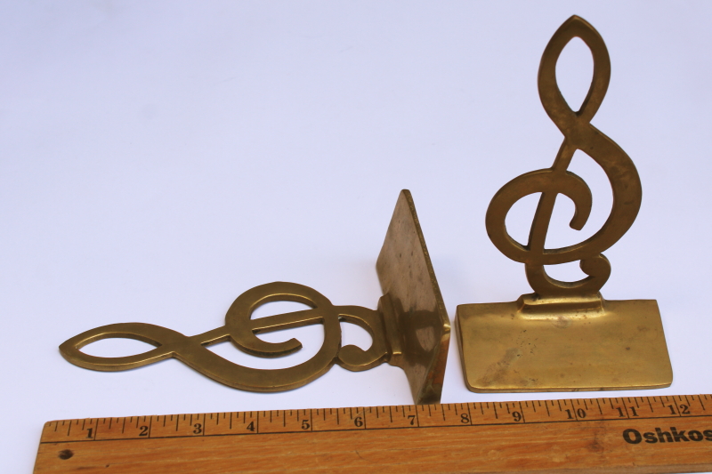 photo of vintage solid brass bookends treble clef music note, music theme library decor  #6