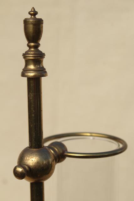 photo of vintage solid brass candle holder, farmhouse table or desk lamp w/ glass hurricane shade #2