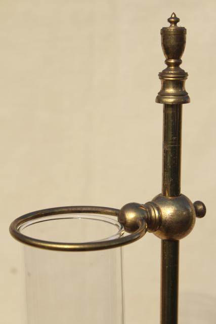 photo of vintage solid brass candle holder, farmhouse table or desk lamp w/ glass hurricane shade #14