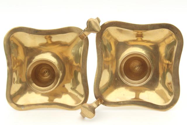 photo of vintage solid brass candle holders, finger ring chamber candlesticks pair #6