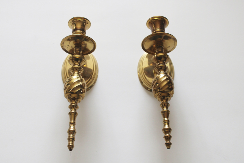 photo of vintage solid brass candle sconces, spiral twist wall mount candle holders  #1