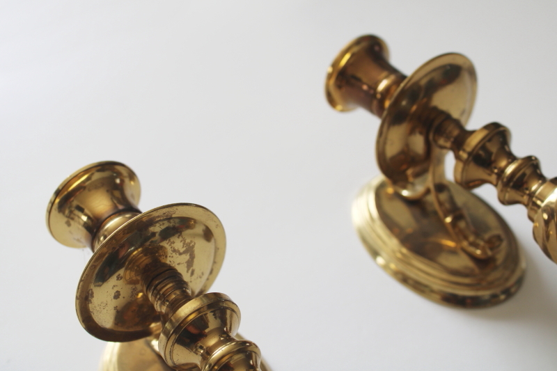photo of vintage solid brass candle sconces, spiral twist wall mount candle holders  #2