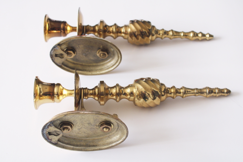 photo of vintage solid brass candle sconces, spiral twist wall mount candle holders  #4