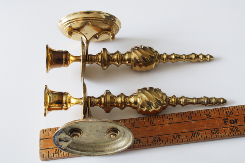 photo of vintage solid brass candle sconces, spiral twist wall mount candle holders  #5