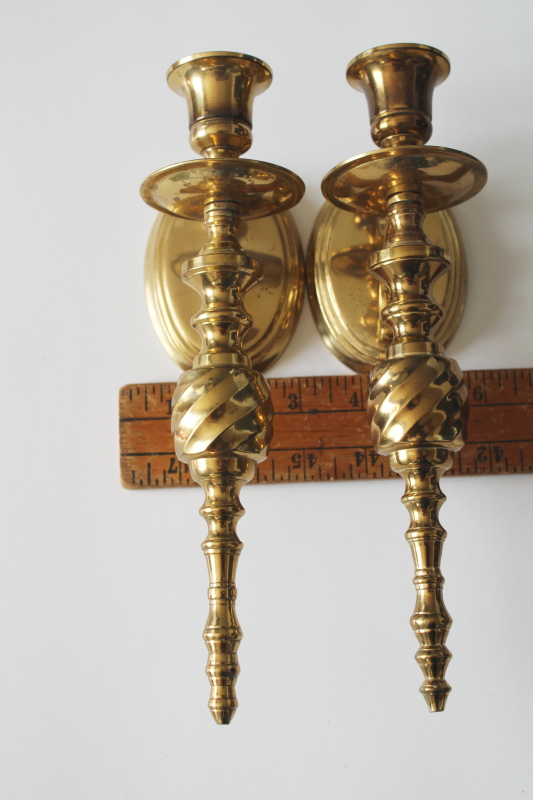 photo of vintage solid brass candle sconces, spiral twist wall mount candle holders  #6