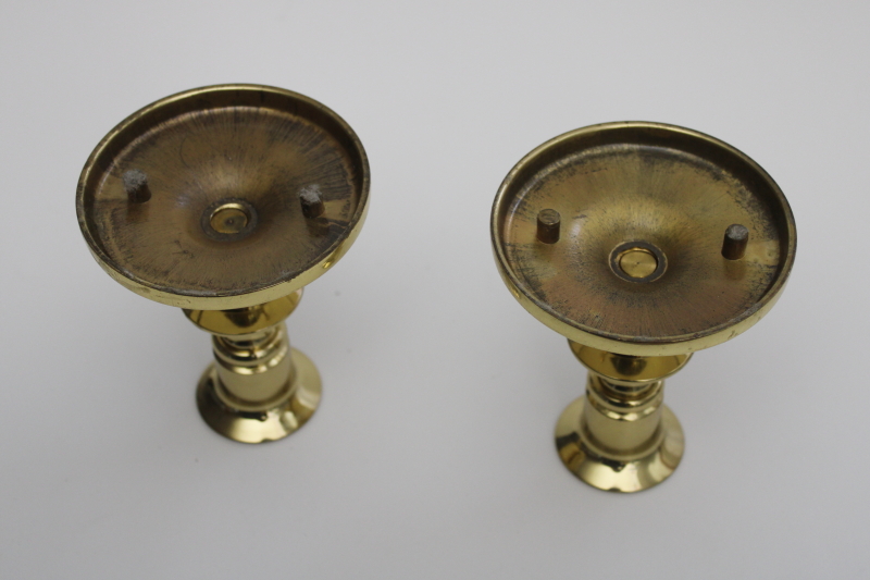 photo of vintage solid brass candlesticks, bright polished brass candle holders pair #3