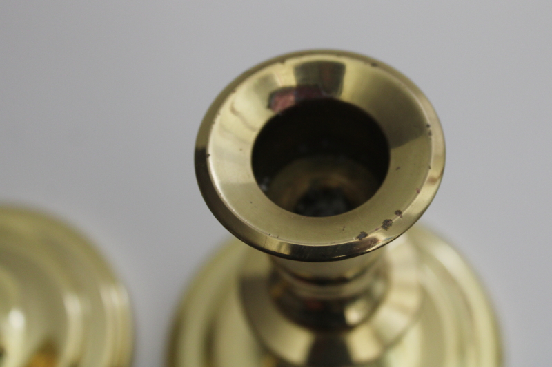 photo of vintage solid brass candlesticks, bright polished brass candle holders pair #4