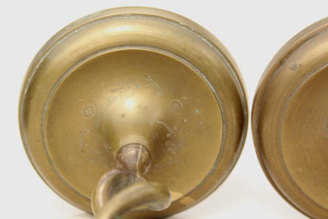 photo of vintage solid brass candlesticks, pair barley twist open spiral candle holders #3