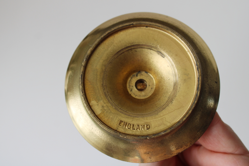 photo of vintage solid brass candlesticks, polished brass candle holders made in England  #2