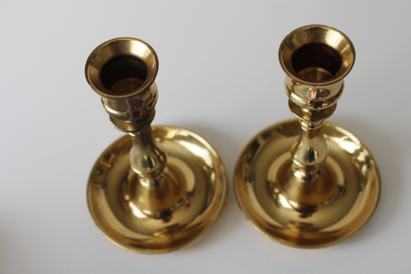 photo of vintage solid brass candlesticks, polished brass candle holders made in England  #3