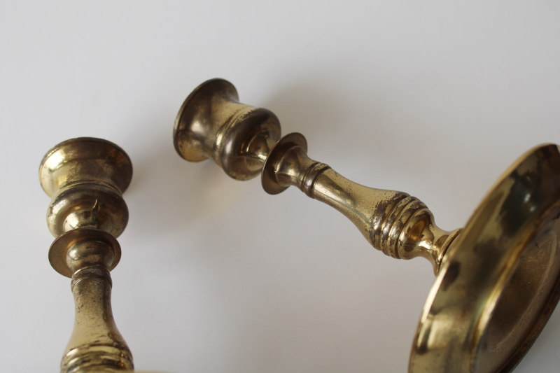 photo of vintage solid brass candlesticks, polished brass candle holders made in England  #4