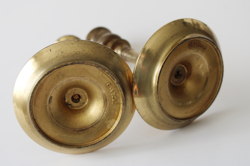 photo of vintage solid brass candlesticks, polished brass candle holders made in England  #5