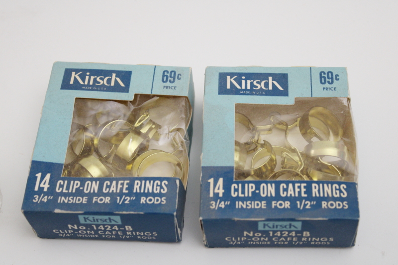 photo of vintage solid brass clip type curtain rings, new old stock Kirsch hardware for cafe curtains #2