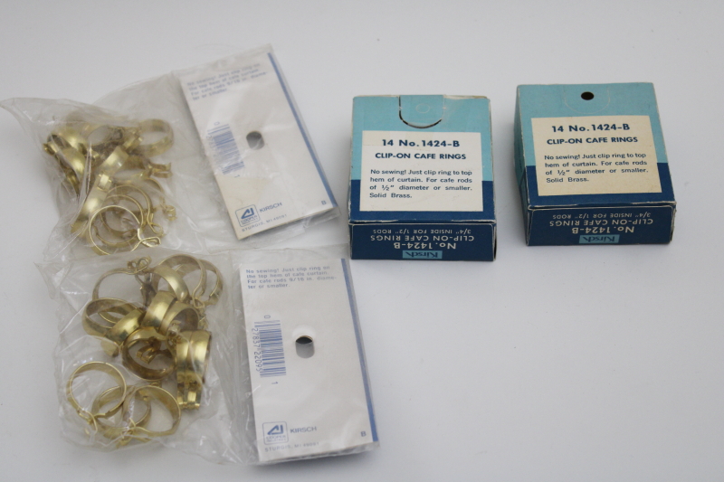 photo of vintage solid brass clip type curtain rings, new old stock Kirsch hardware for cafe curtains #4