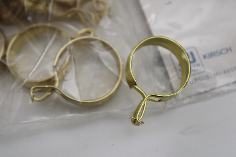 photo of vintage solid brass clip type curtain rings, new old stock Kirsch hardware for cafe curtains #5