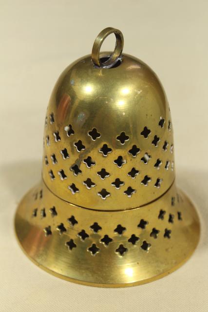 photo of vintage solid brass cloche bell shaped candle holder or incense burner #1