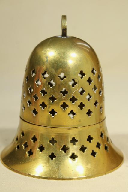 photo of vintage solid brass cloche bell shaped candle holder or incense burner #2