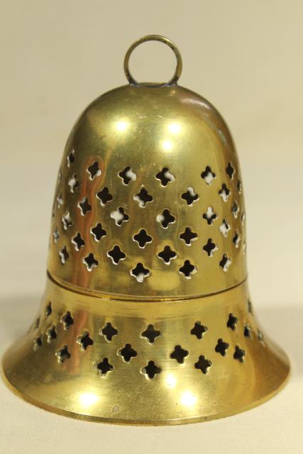 photo of vintage solid brass cloche bell shaped candle holder or incense burner #3