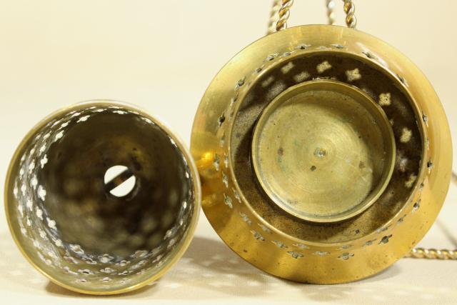 photo of vintage solid brass cloche bell shaped candle holder or incense burner #5