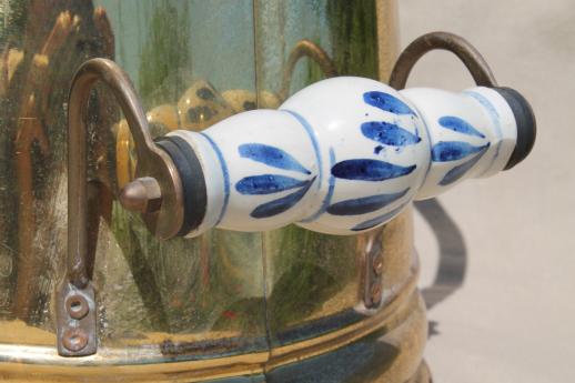 photo of vintage solid brass coal scuttle made in Holland w/ blue & white delft china handles #6