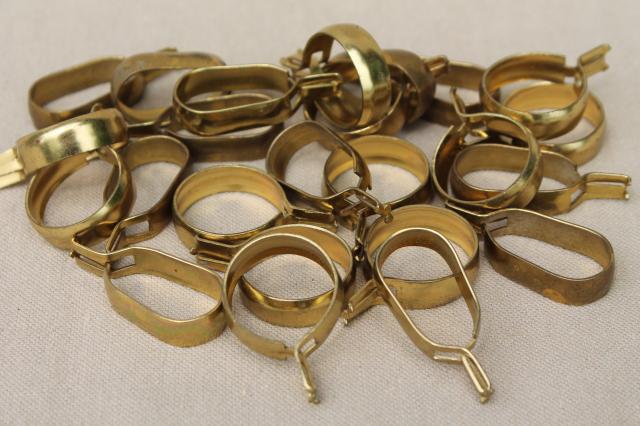 photo of vintage solid brass curtain rings, oval & round curtain clips for cafe curtain rods #1